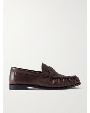 Saint Laurent Le Loafer Cassandre-Embellished Textured-Leather Loafers - Brown