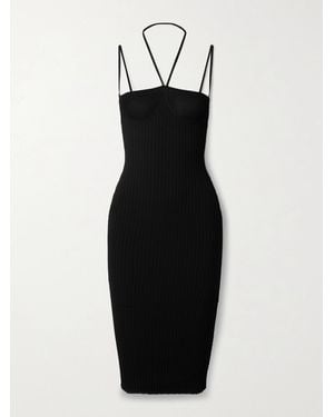 ANDREADAMO Cutout Open-Knit And Ribbed-Knit Dress - Black
