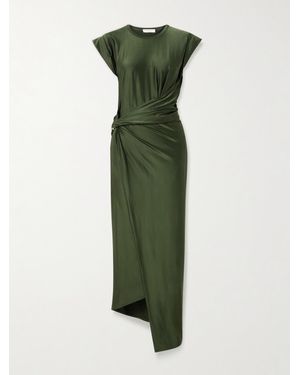 Rabanne Asymmetric Embellished Draped Satin-Jersey Dress - Green