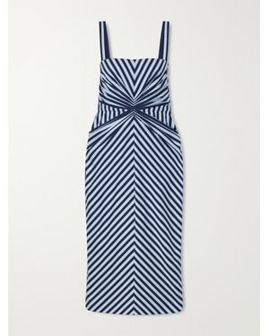Carolina Herrera Striped Ruched Cotton-Blend Midi Dress - Blue