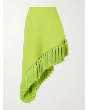 Alaïa Tassle Fringed Asymmetric Wool-Gabardine Midi Skirt - Green