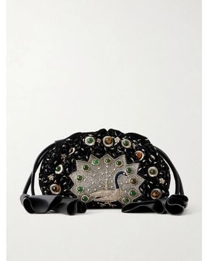 Zimmermann Cloud 91 Peacock Small Leather-Trimmed Embroidered Clutch - Black