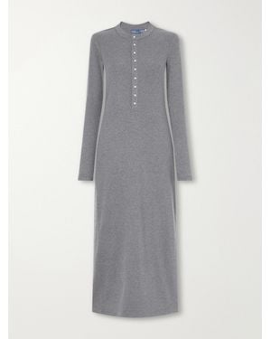 Polo Ralph Lauren Ribbed Lyocell-Blend Jersey Henley Midi Dress - Grey