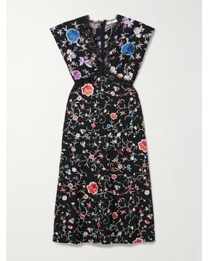 Sea Priscilla Lace-Trimmed Embroidered Crepe Midi Dress - Black