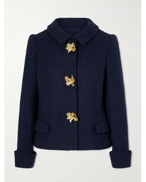 Oscar de la Renta Embellished Cotton And Wool-Blend Tweed Jacket - Blue