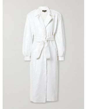 PATBO Belted Sequined Crepe Trench Coat - White