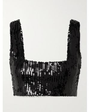 Galvan London Beating Heart Cropped Sequined Tulle Top - Black