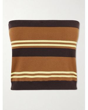 Tibi Strapless Striped Cotton Tank - Natural