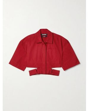 Jacquemus Bari Cropped Cutout Cotton-Poplin Shirt - Red