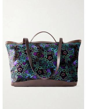 Dries Van Noten Carter Printed Leather-Trimmed Velvet Tote - Blue