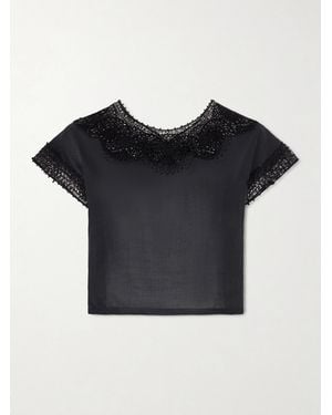 Nili Lotan Caila Crochet-Trimmed Ramie Top - Black