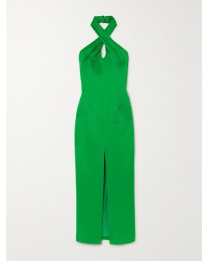 Rasario Satin Halterneck Midi Dress - Green