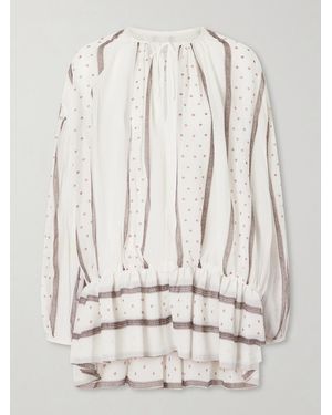 LIBEROWE Isla Printed Gathered Silk-Chiffon Mini Dress - Natural