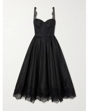 Zimmermann Valiant Belted Lace-Trimmed Linen And Silk-Blend Corset Midi Dress - Black