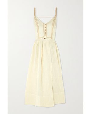 Zeus+Dione Ione Cord-Trimmed Metallic Linen-Blend Gauze Midi Dress - Natural