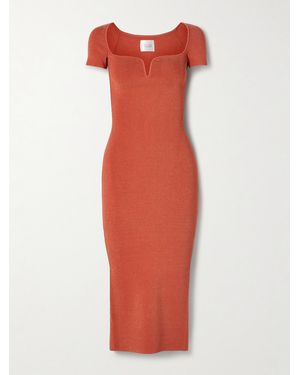 Galvan London Gaia Metallic Ribbed-Knit Midi Dress - Red