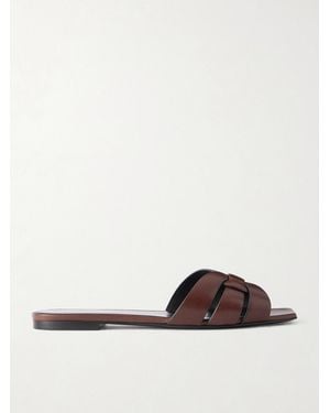 Saint Laurent Tribute Leather Slides - Brown