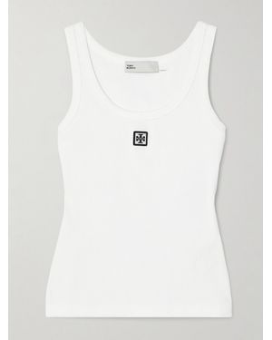 Tory Burch Embellished Appliquéd Ribbed Cotton-Jersey Tank - White