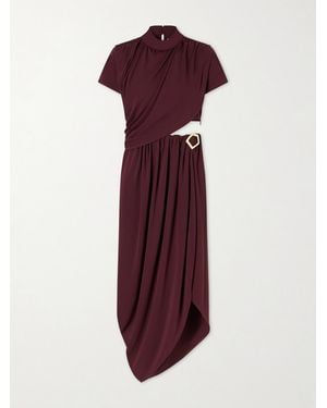 Violante Nessi Pagani Cutout Embellished Gathered Crepe De Chine Midi Dress - Purple