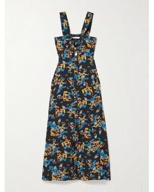 Maison Mayle Patapan Cutout Printed Silk-Crepe Midi Dress - Blue