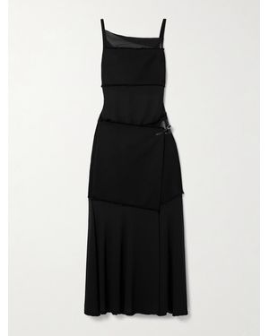 Proenza Schouler Dani Panelled Faux Leather-Trimmed Chiffon And Frayed Jersey Maxi Wrap Dress - Black