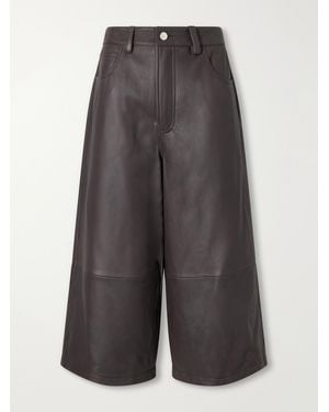 STAUD Hunter Cropped Leather Wide-Leg Pants - Gray