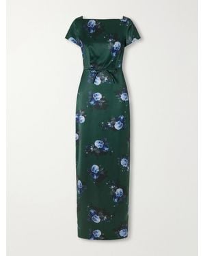 Erdem Duchess Bow-Detailed Floral-Printed Satin Gown - Green