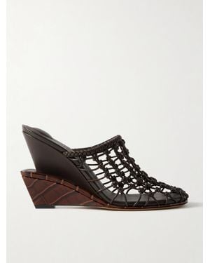 Jacquemus Double Tressées Knotted Leather Wedge Mules - Black