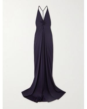 Victoria Beckham Cutout Ruched Stretch-Satin Gown - Blue