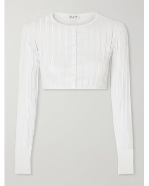 Alaïa Cropped Ribbed-Knit Cardigan - White