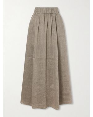 Cortana Aria Striped Linen And Silk-Blend Maxi Skirt - Natural