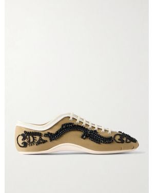 Dries Van Noten Embellished Leather-Trimmed Trainers - Natural