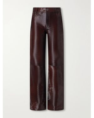 Nour Hammour Kitty Mid-Rise Calf Hair Wide-Leg Pants - Brown