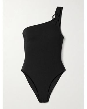 Matteau One-Shoulder Embellished Stretch Recycled-Crepe Swimsuit - Black