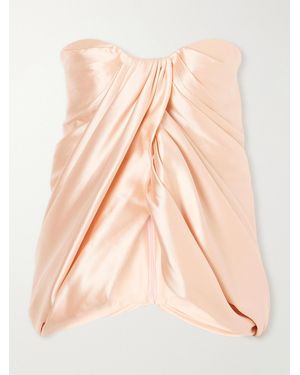 Costarellos Lyza Strapless Gathered Duchess-Satin Blouse - Natural