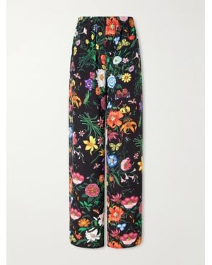 Gucci Flora Printed Silk-Twill Wide-Leg Pants - White