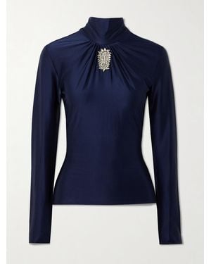 Rabanne Crystal-Embellished Gathered Satin-Jersey Top - Blue