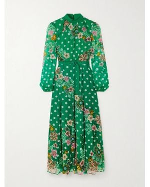 Saloni Jacqui-B Maxikleid Aus Crêpe De Chine Mit Blumenprint - Grün