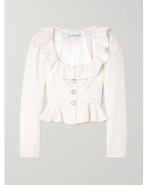 Alessandra Rich Embellished Ruffled Cropped Wool-Crepe Jacket - White