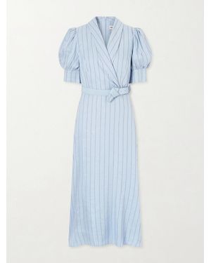 Rebecca Vallance Effie Belted Striped Linen-Blend Midi Dress - Blue