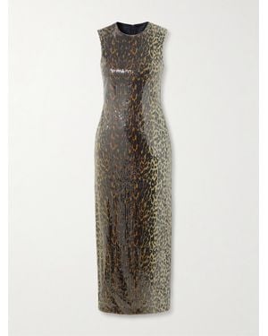 Alex Perry Leopard-Print Sequined Stretch-Mesh Midi Dress - Natural