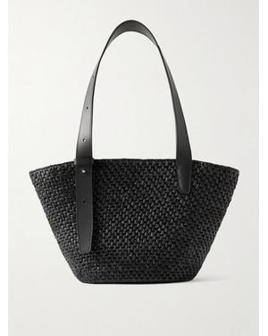 LIE STUDIO The Bianca Small Leather-Trimmed Raffia Tote - Black