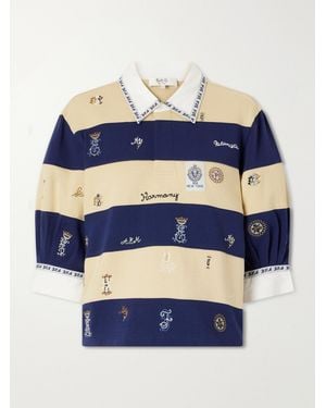 Sea Juliet Embroidered Striped Cotton-Jersey T-Shirt - Blue