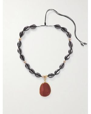 Tohum Design Concha Gunmetal And-Tone Stone Necklace - Gray
