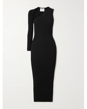 Courreges One-Sleeve Ribbed-Knit Maxi Dress - Black