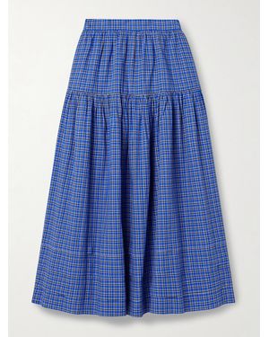 Doen Sebastiane Tiered Checked Voile Midi Skirt - Blue