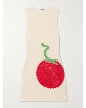 STAUD Bailey Appliquéd Crocheted Cotton Mini Dress - Pink