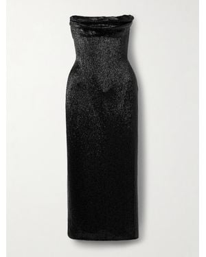 Wiederhoeft Ivy Draped Strapless Beaded Tulle Midi Dress - Black