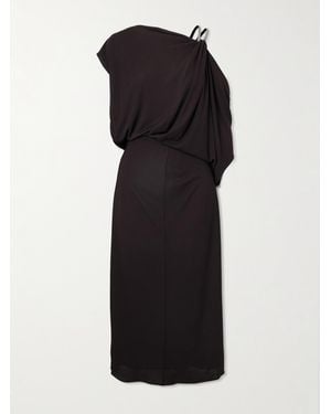 Tom Ford Asymmetric Draped Embellished Jersey Midi Dress - Black