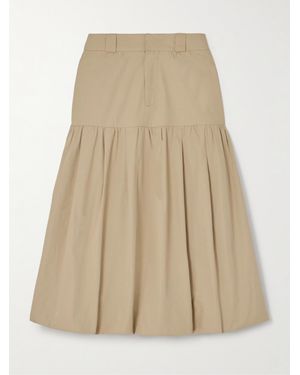 Sea Belle Pleated Tiered Cotton Midi Skirt - Natural